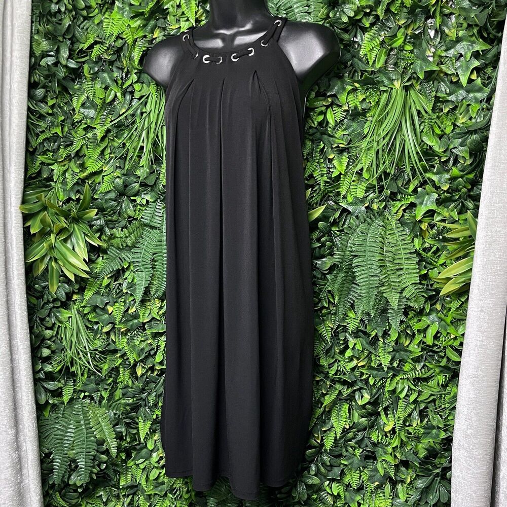 CALVIN KLEIN Women Dress 2 Black High Neck Grommet Accent A Line Shift 1974